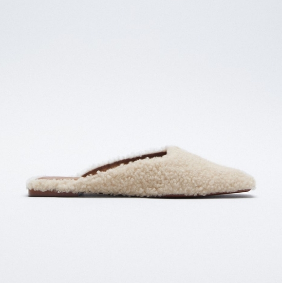 ZARA | Square Toe Faux Shearling Flat Mules - Picture 4 of 7